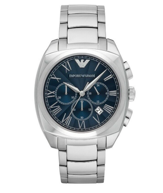 EMPORIO ARMANI Men's Polished BLUE 44mm Chrono Stainless Steel Watch AR1938