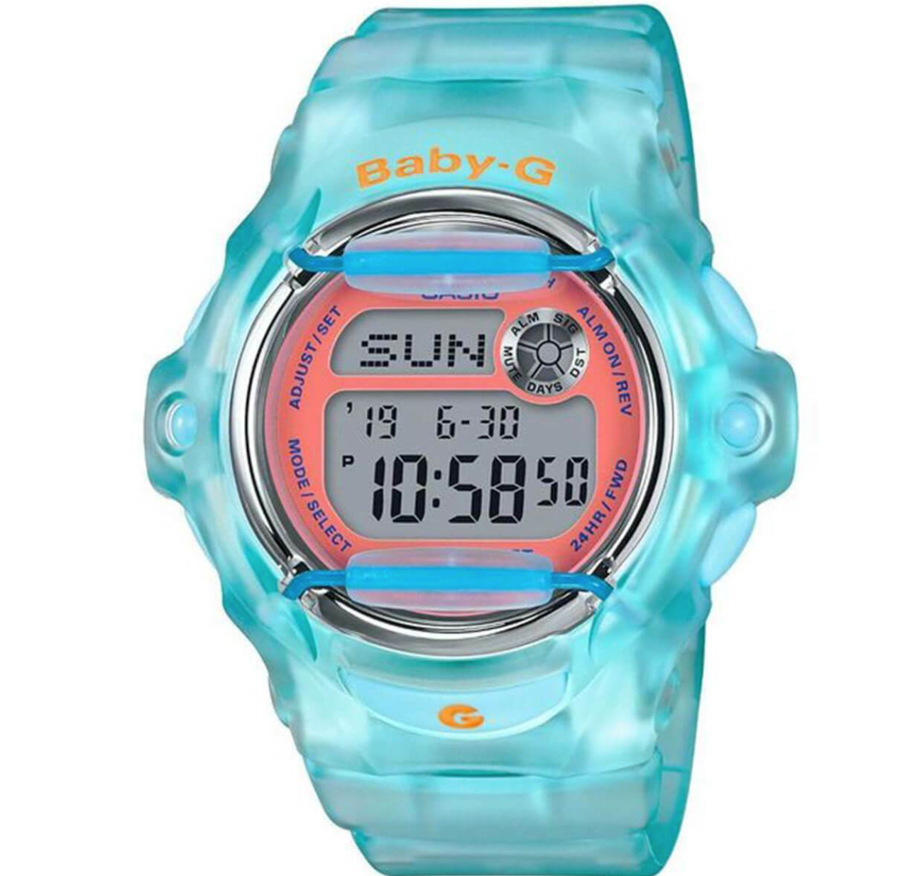 Casio Women s Quartz Watch Baby G Alarm Light Blue Resin Strap