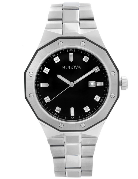 Bulova Classic Diamond Stainless Steel Black Dial Quartz Mens Watch 98D103