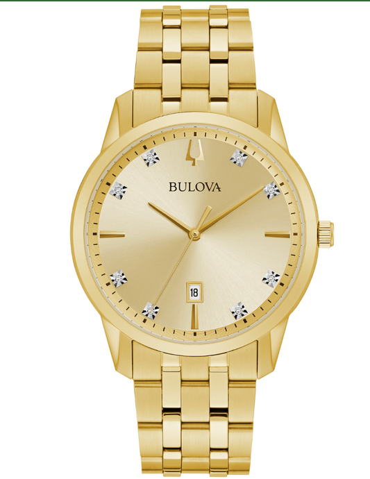Bulova Sutton Men's Quartz Gold-Tone Calendar Diamond Indices Watch 40MM  97D123