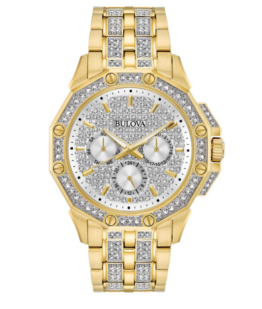 Bulova Crystal Silver Dial Yellow Gold-tone Men's Watch 98C126