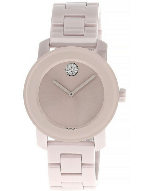 MOVADO Bold 36.3MM QTZ Pink Crystal Dial Ceramic Women's Watch 3600536