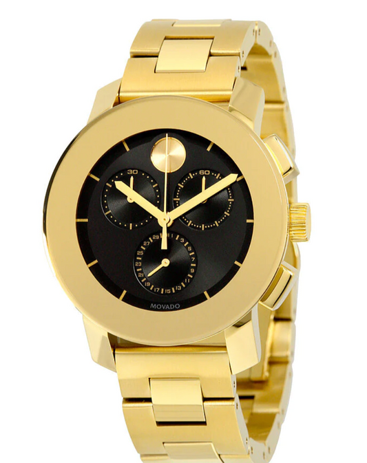 Movado Bold 3600359 Gold Tone With Black Dial Chronograph Watch